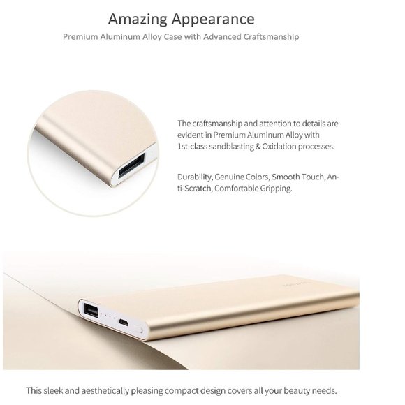 Luxtude Ultra Slim Portable Charger, 5000mAh Lightweight Rose Gold‎ - Picture 5 of 9